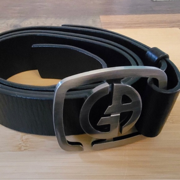 Authentic Giorgio Armani adjustable black leather belt size 54 - Picture 3 of 13